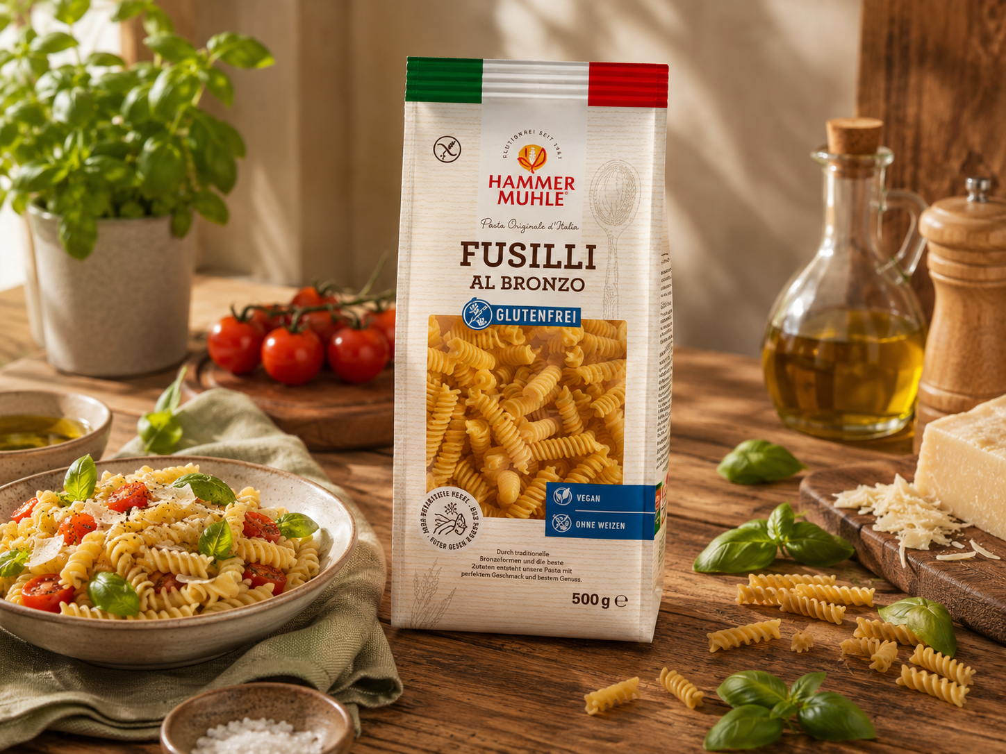 Bezlepkové těstoviny, FUSILLI Al Bronzo, rýže kukuřice, 500 g, eshop.ceiakarna.cz